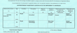 Certificate of no impediment