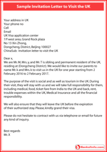 Letter of invitation (to live in UK)